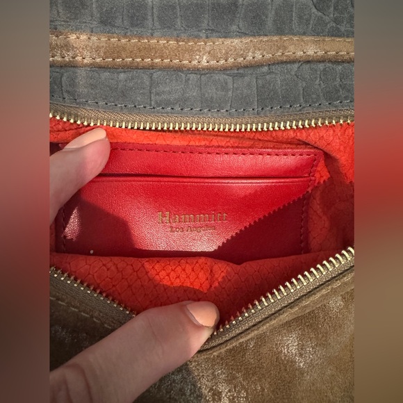 Hammitt Gray Crocodile Textured VIP Bag metallic brown suede and gold Zipper - Picture 8 of 9